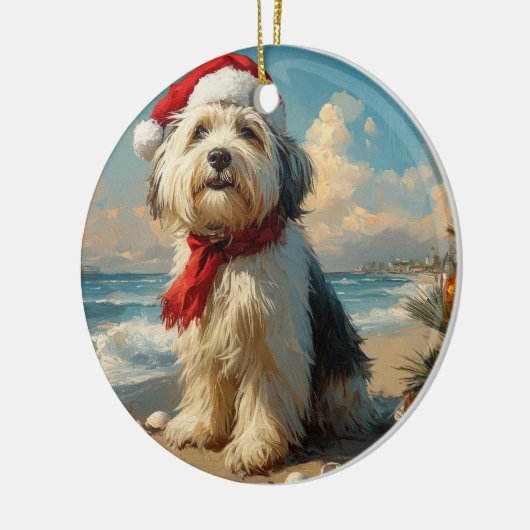 Old English Sheepdog Christmas  Beach Keramisch Ornament (Links)