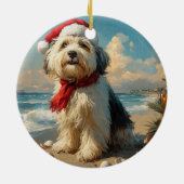Old English Sheepdog Christmas  Beach Keramisch Ornament (Achterkant)