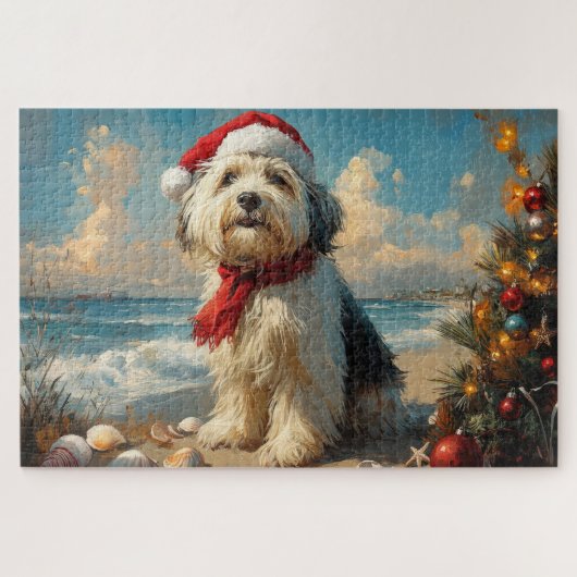Old English Sheepdog Christmas  Beach Legpuzzel (Horizontaal)