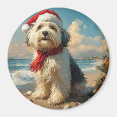 Old English Sheepdog Christmas  Beach Magneet (Voorkant)