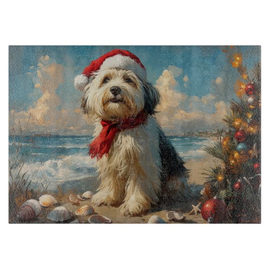 Old English Sheepdog Christmas Beach Snijplank (Voorkant)