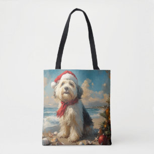 Old English Sheepdog Christmas  Beach Tote Bag