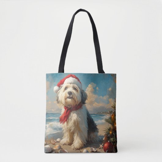 Old English Sheepdog Christmas  Beach Tote Bag (Voorkant)