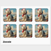 Old English Sheepdog Christmas  Beach Vierkante Sticker (Vel)