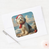 Old English Sheepdog Christmas  Beach Vierkante Sticker (Envelop)