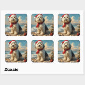 Old English Sheepdog Christmas  Beach Vierkante Sticker (Vel)