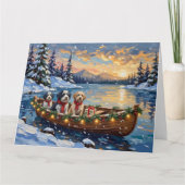 Old English Sheepdog Christmas Boat Holiday Kaart (Voorkant)