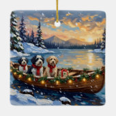 Old English Sheepdog Christmas Boat Holiday Keramisch Ornament (Achterkant)
