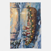 Old English Sheepdog Christmas Boat Holiday Theedoek (Verticaal)