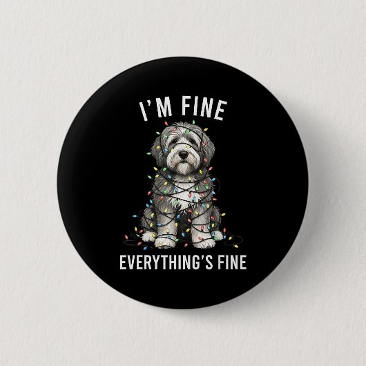 Old English Sheepdog Christmas I'm Fine Everything Ronde Button 5,7 Cm (Voorkant)