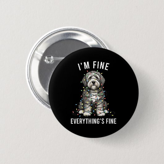 Old English Sheepdog Christmas I'm Fine Everything Ronde Button 5,7 Cm (Voorkant /achterkant)