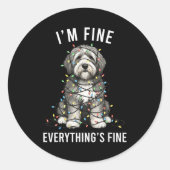 Old English Sheepdog Christmas I'm Fine Everything Ronde Sticker (Voorkant)
