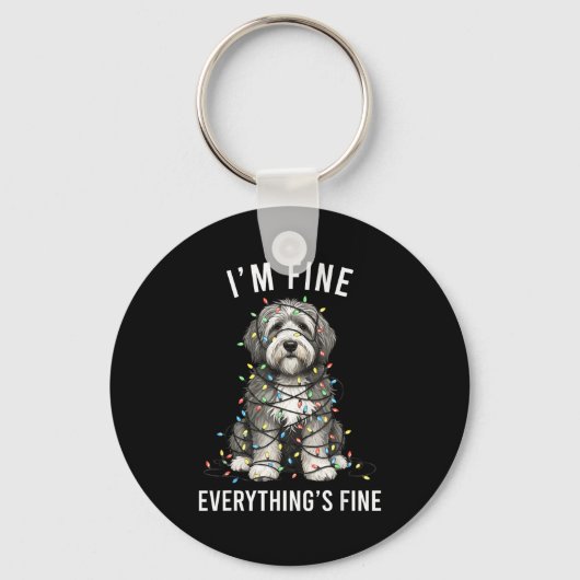 Old English Sheepdog Christmas I'm Fine Everything Sleutelhanger (Voorkant)
