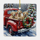 Old English Sheepdog Christmas Red Truck Holiday Keramisch Ornament (Achterkant)