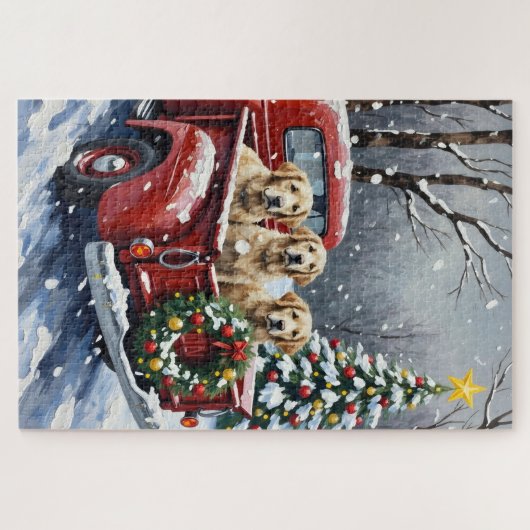 Old English Sheepdog Christmas Red Truck Holiday Legpuzzel (Horizontaal)