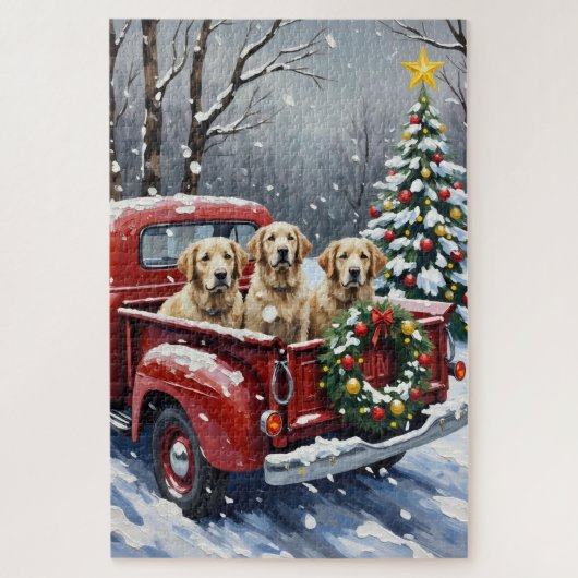Old English Sheepdog Christmas Red Truck Holiday Legpuzzel (Verticaal)