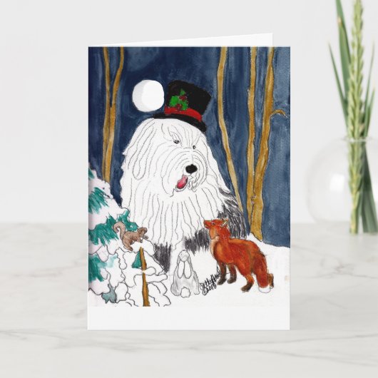 Old English Sheepdog Christmas Story Teller Feestdagen Kaart (Voorkant)