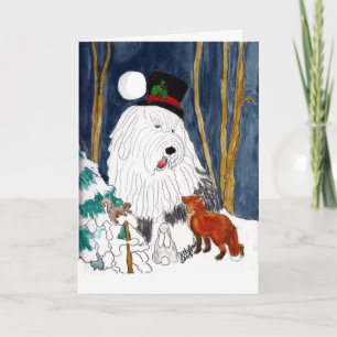 Old English Sheepdog Christmas Story Teller Feestdagen Kaart