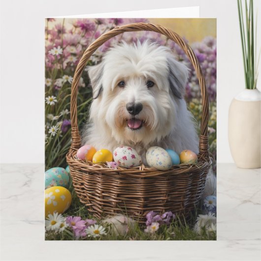 Old English Sheepdog Easter Eggs Kaart (Voorkant)