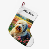 Old English Sheepdog Grote Kerstsok (Voorkant (Hangend))