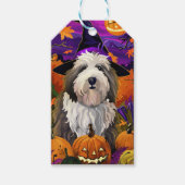 Old English Sheepdog Halloween Heksenpompoen Cadeaulabel (Voorkant)