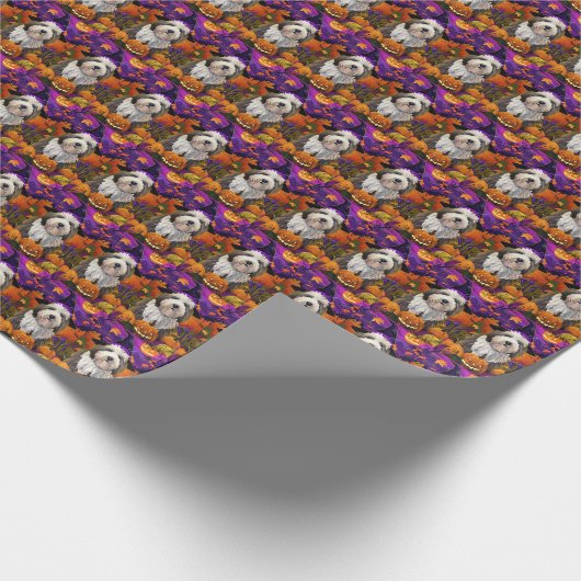 Old English Sheepdog Halloween Heksenpompoen Cadeaupapier (Hoek)