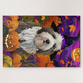 Old English Sheepdog Halloween Heksenpompoen Legpuzzel (Horizontaal)