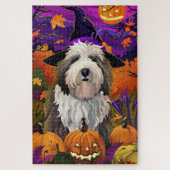 Old English Sheepdog Halloween Heksenpompoen Legpuzzel (Verticaal)