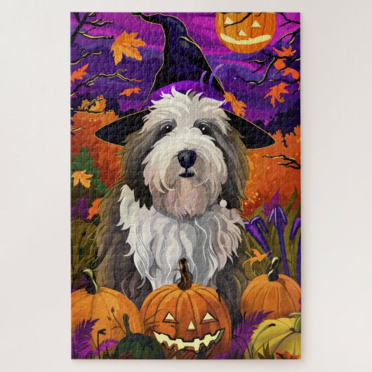Old English Sheepdog Halloween Heksenpompoen Legpuzzel (Verticaal)