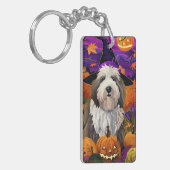 Old English Sheepdog Halloween Heksenpompoen Sleutelhanger (Voorkant Links)