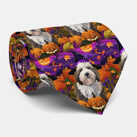 Old English Sheepdog Halloween Heksenpompoen Stropdas (Opgerold)