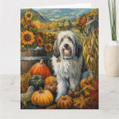 Old English Sheepdog Herfst Oogst Thanksgiving Kaart (Voorkant)