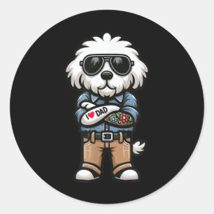 Old English Sheepdog I Love Dad Funny Dog Tattoo Ronde Sticker