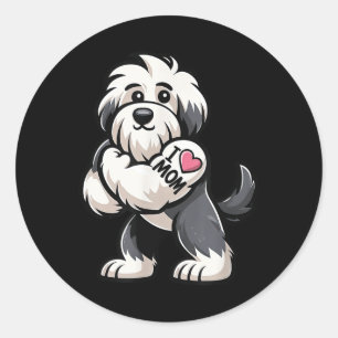 Old English Sheepdog I Love Mom Funny Dog Tattoo Ronde Sticker
