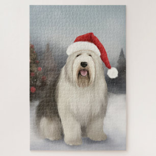 Old English Sheepdog in Sneeuw Kerstmis Legpuzzel