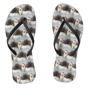 Old English Sheepdog in Sneeuw Kerstmis Teenslippers