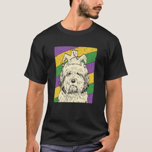 Old English Sheepdog Jester Mardi Gras Dog Mom or  T-shirt (Voorkant)