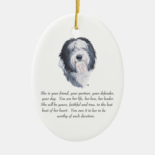 Old English Sheepdog Keepsake - Vrouw Keramisch Ornament (Voorkant)