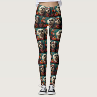 Old English Sheepdog met rozen Valentijnsdag Leggings