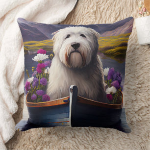 Old English Sheepdog op een Peddel: Een Schitteren Kussen