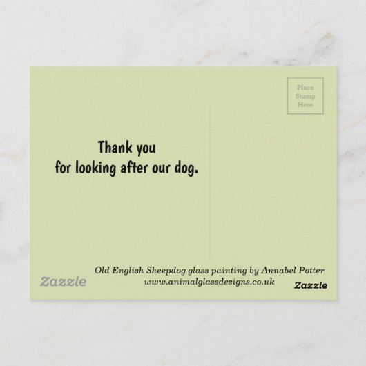 Old English Sheepdog Pet Bedankt Briefkaart (Achterkant)