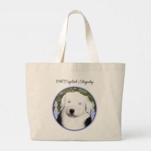 Old English Sheepdog Puppy Schilderij Pet Dog Art Grote Tote Bag