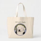 Old English Sheepdog Puppy Schilderij Pet Dog Art Grote Tote Bag (Voorkant)