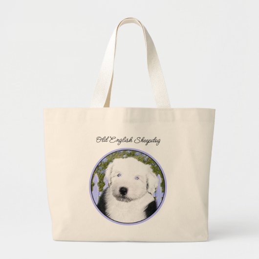 Old English Sheepdog Puppy Schilderij Pet Dog Art Grote Tote Bag (Voorkant)