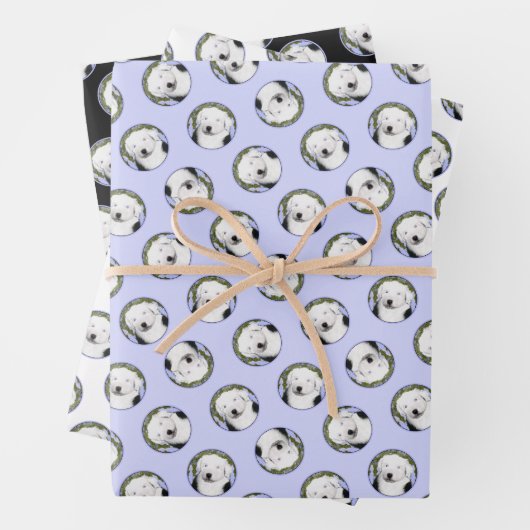 Old English Sheepdog Puppy Schilderij Pet Dog Art Inpakpapier Vel (In situ)