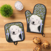 Old English Sheepdog Puppy Schilderij Pet Dog Art Ovenwant & Pannenlap Set (Top down)