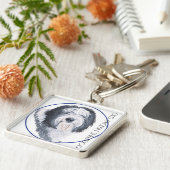 Old English Sheepdog Rondelle Sleutelhanger (Zijkant)