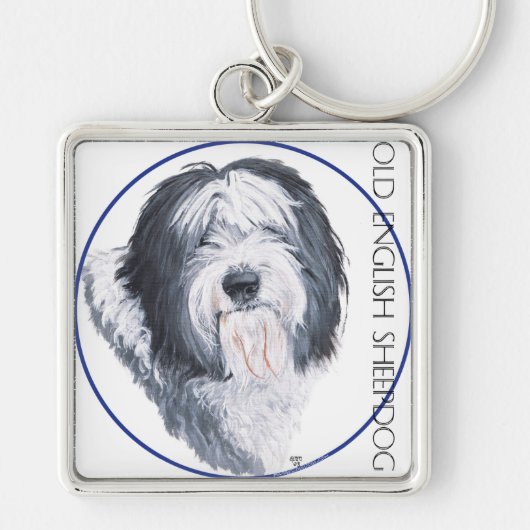 Old English Sheepdog Rondelle Sleutelhanger (Voorkant)