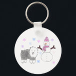 Old English Sheepdog & Snowman Sleutelhanger<br><div class="desc">This item has my Old English Sheepdog & Snowman design on it.  Wonderful holiday design to give as a gift or to keep for yourself.</div>