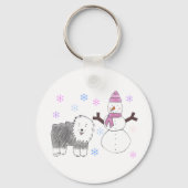Old English Sheepdog & Snowman Sleutelhanger (Voorkant)